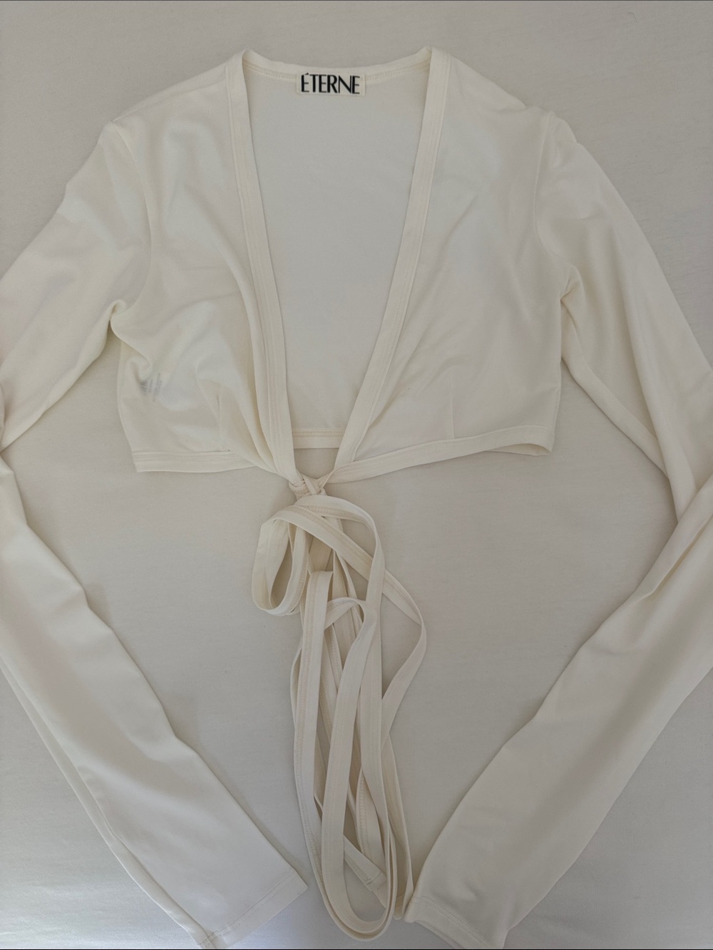 Eterne Cream Tie-Front Long-Sleeve Crop Robe